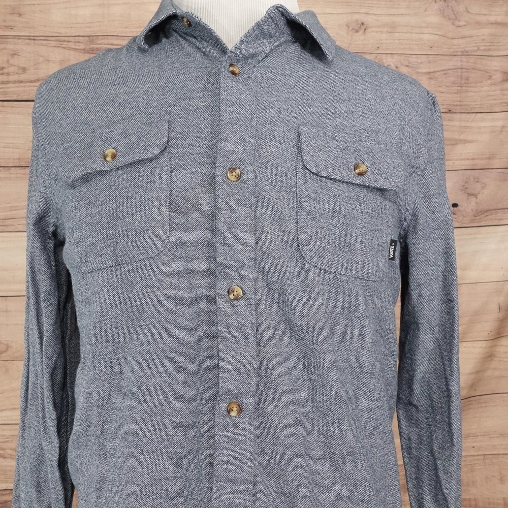 Vans Shirt Mens L Blue Herringbone Long Sleeve Button-Up Flannel Classic Fit
